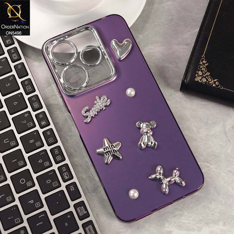 Xiaomi Redmi Note 13R Cover - Purple -  3D Smile Cartoon Matte Shinny Case With Camera Protection Soft Border Case