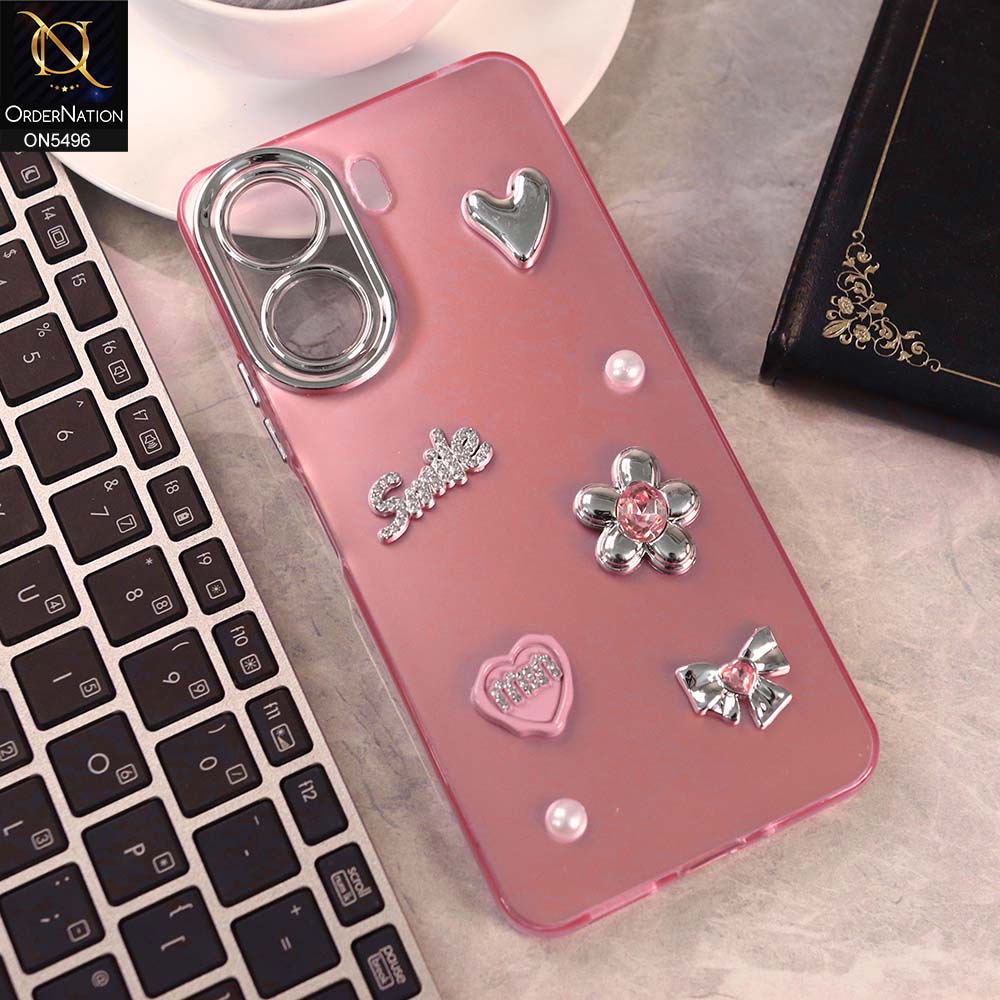 Xiaomi Redmi 13C Cover - Pink -  3D Smile Cartoon Matte Shinny Case With Camera Protection Soft Border Case