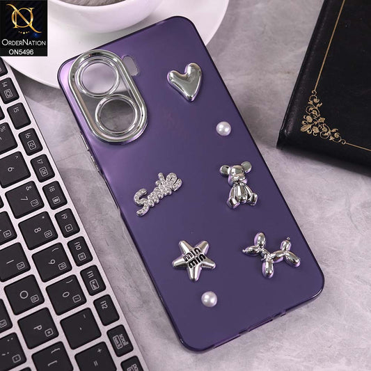 Xiaomi Poco C65 Cover - Purple -  3D Smile Cartoon Matte Shinny Case With Camera Protection Soft Border Case