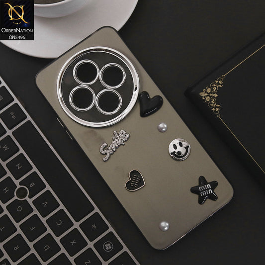 Xiaomi Redmi 14R Cover - Black - 3D Smile Cartoon Matte Shinny Case With Camera Protection Soft Border Case