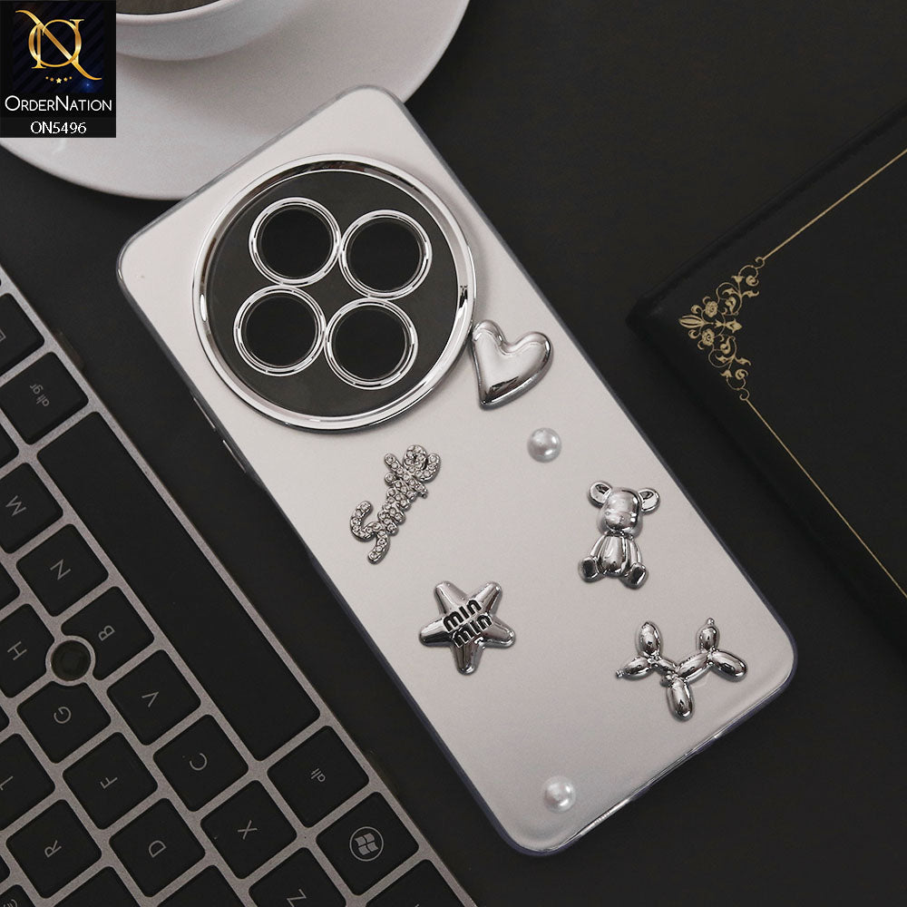 Xiaomi Poco C75 Cover - Silver - 3D Smile Cartoon Matte Shinny Case With Camera Protection Soft Border Case