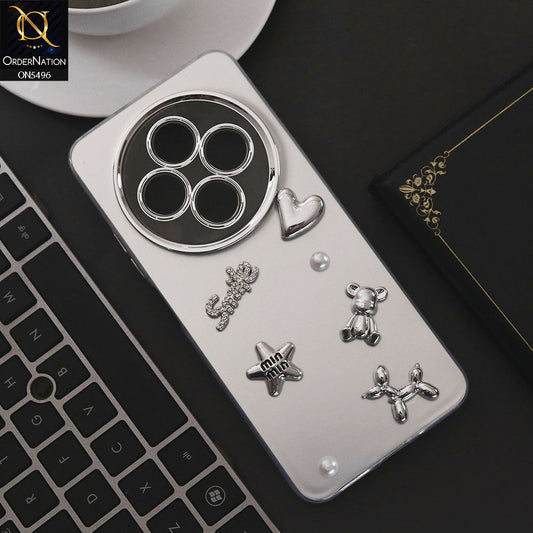 Xiaomi Poco C75 Cover - Silver - 3D Smile Cartoon Matte Shinny Case With Camera Protection Soft Border Case