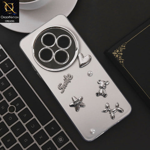 Xiaomi Poco C75 Cover - Silver - 3D Smile Cartoon Matte Shinny Case With Camera Protection Soft Border Case