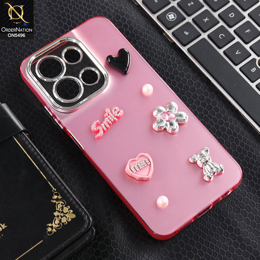 Xiaomi Poco C85 4G - Pink -  3D Smile Cartoon Matte Shinny Case With Camera Protection Soft Border Case