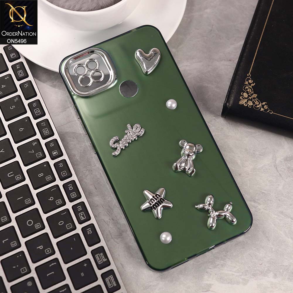 Xiaomi Redmi 10A Cover - Green -  3D Smile Cartoon Matte Shinny Case With Camera Protection Soft Border Case