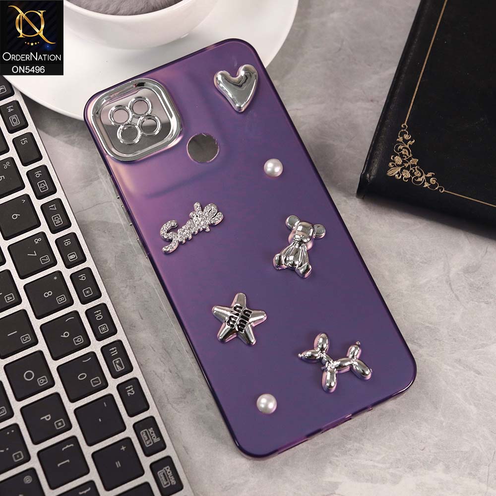Xiaomi Redmi 10A Cover - Purple -  3D Smile Cartoon Matte Shinny Case With Camera Protection Soft Border Case