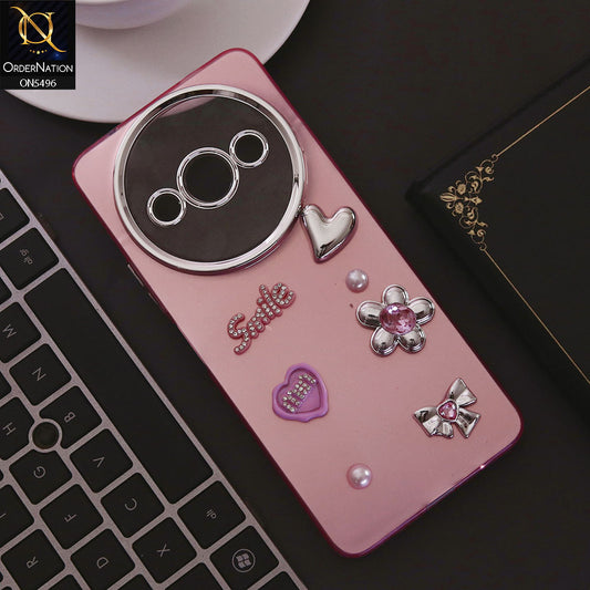 Xiaomi Redmi A3 Cover - Pink - 3D Smile Cartoon Matte Shinny Case With Camera Protection Soft Border Case