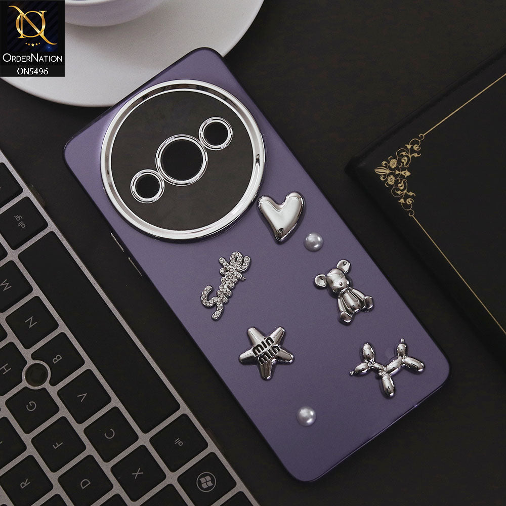 Xiaomi Redmi A3 Cover - Purple - 3D Smile Cartoon Matte Shinny Case With Camera Protection Soft Border Case