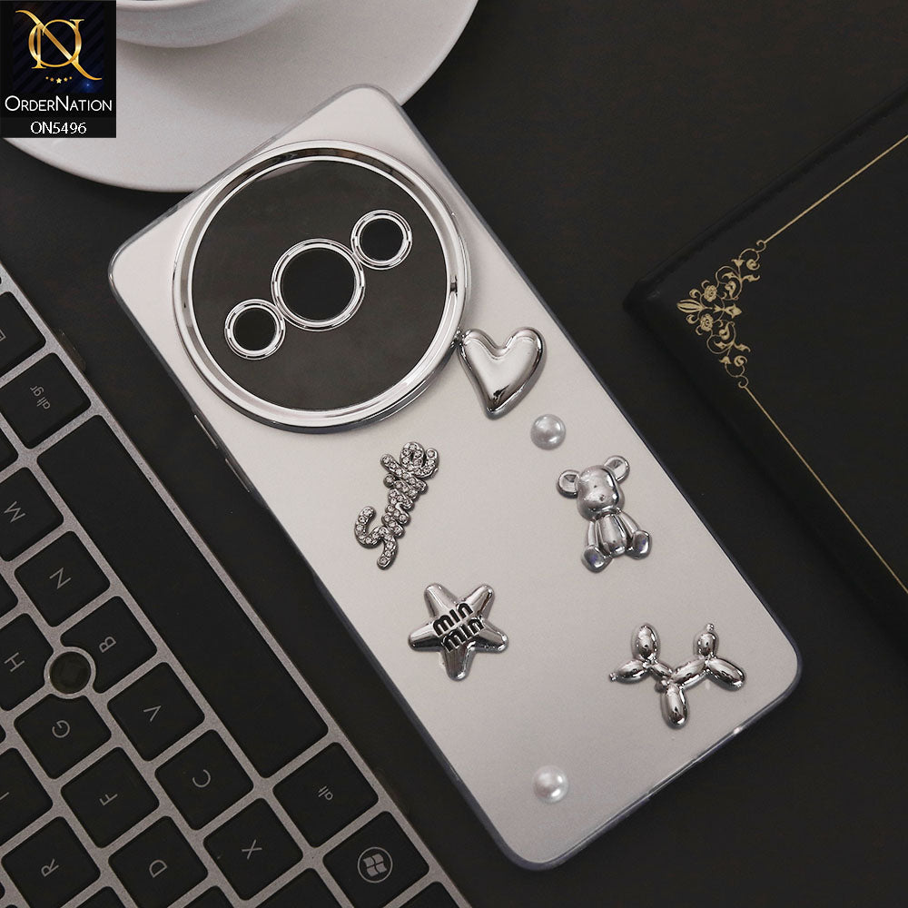 Xiaomi Redmi A3 Cover - Silver - 3D Smile Cartoon Matte Shinny Case With Camera Protection Soft Border Case