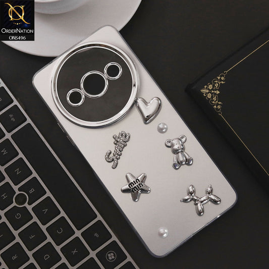 Xiaomi Redmi A3 Cover - Silver - 3D Smile Cartoon Matte Shinny Case With Camera Protection Soft Border Case
