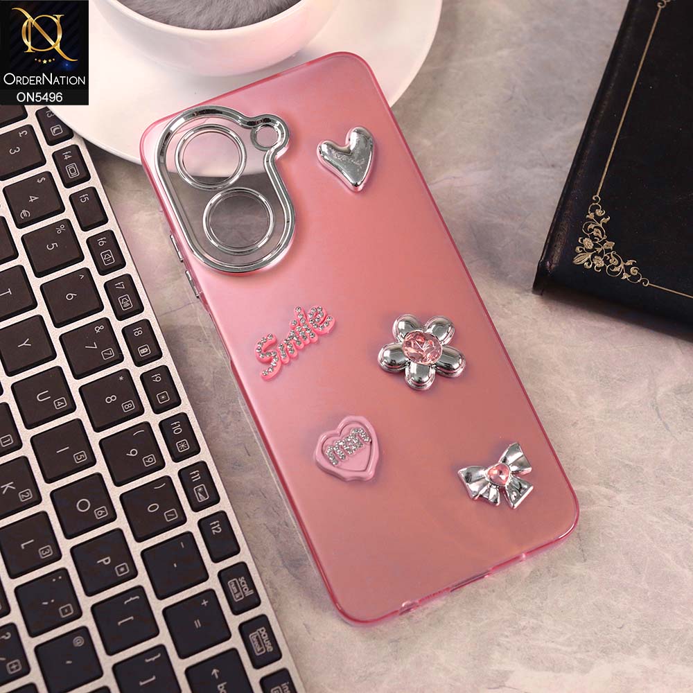 Xiaomi Redmi A5 4G Cover - Pink -  3D Smile Cartoon Matte Shinny Case With Camera Protection Soft Border Case