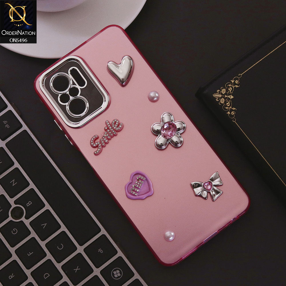 Xiaomi Redmi Note 10 4G Cover - Pink - 3D Smile Cartoon Matte Shinny Case With Camera Protection Soft Border Case