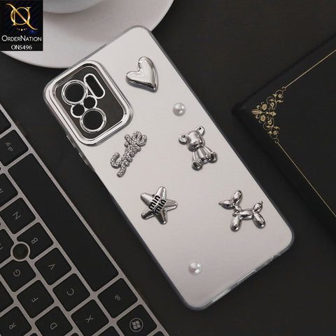 Xiaomi Redmi Note 10S Cover - Silver - 3D Smile Cartoon Matte Shinny Case With Camera Protection Soft Border Case
