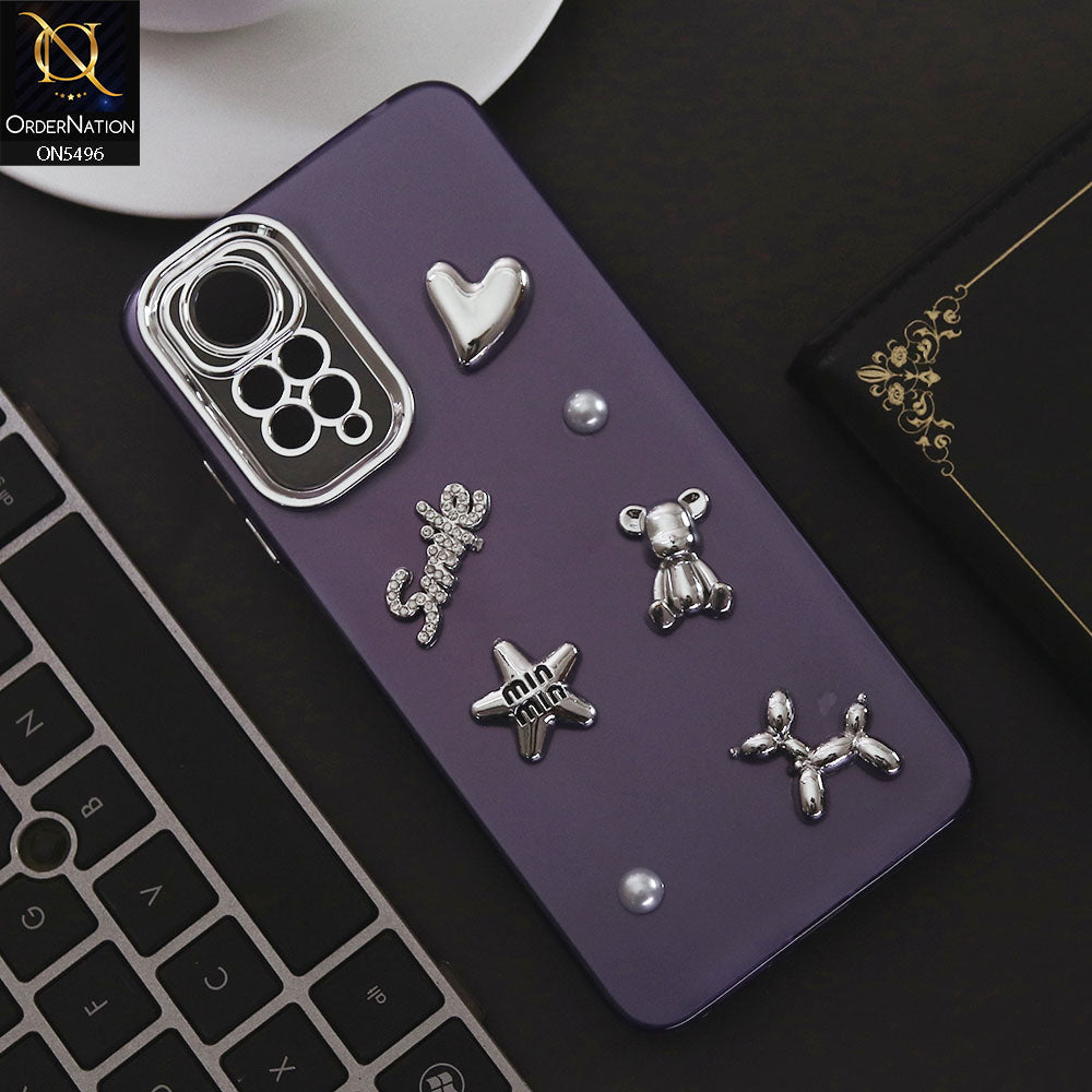 Xiaomi Redmi Note 11S Cover - Purple - 3D Smile Cartoon Matte Shinny Case With Camera Protection Soft Border Case