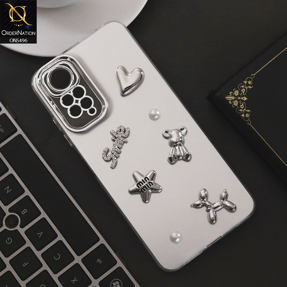 Xiaomi Redmi Note 11S Cover - Silver - 3D Smile Cartoon Matte Shinny Case With Camera Protection Soft Border Case