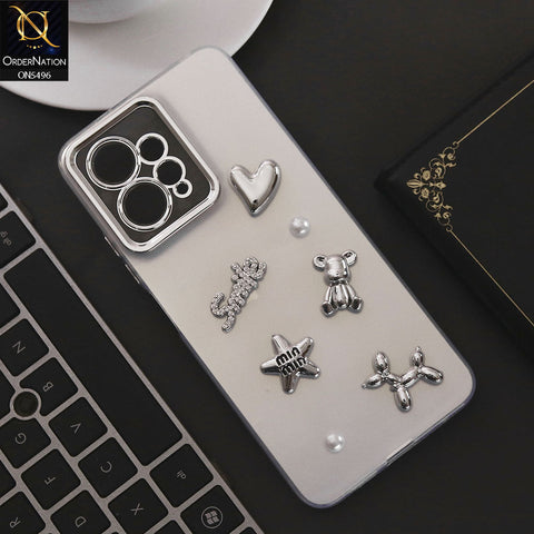 Xiaomi Redmi Note 12 4G Cover - Silver - 3D Smile Cartoon Matte Shinny Case With Camera Protection Soft Border Case