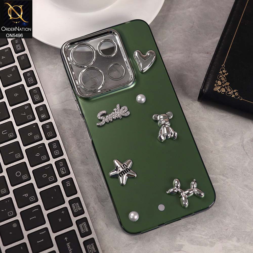 Xiaomi Redmi Note 13 Cover - Green -  3D Smile Cartoon Matte Shinny Case With Camera Protection Soft Border Case