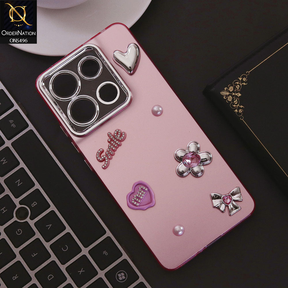 Xiaomi Redmi Note 13 Cover - Pink - 3D Smile Cartoon Matte Shinny Case With Camera Protection Soft Border Case