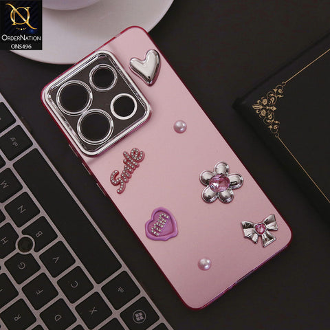 Xiaomi Redmi Note 13 Cover - Pink - 3D Smile Cartoon Matte Shinny Case With Camera Protection Soft Border Case