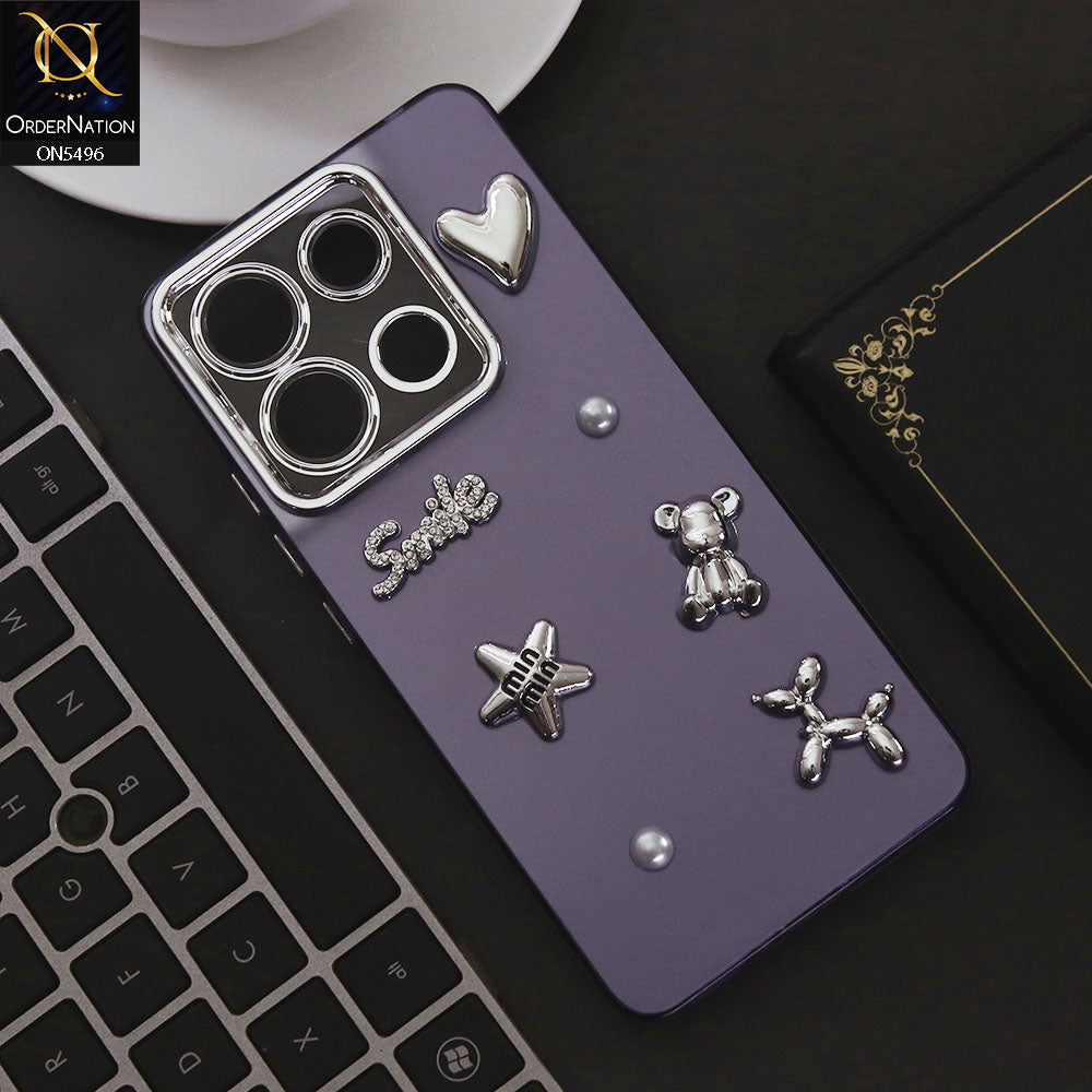 Xiaomi Redmi Note 13 Cover - Purple - 3D Smile Cartoon Matte Shinny Case With Camera Protection Soft Border Case