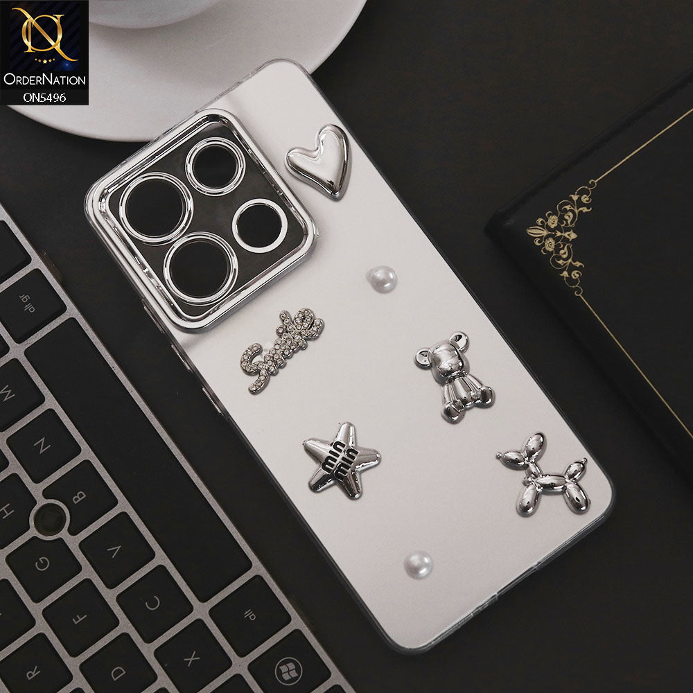 Xiaomi Redmi Note 13 Cover - Silver - 3D Smile Cartoon Matte Shinny Case With Camera Protection Soft Border Case