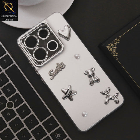 Xiaomi Redmi Note 13 Cover - Silver - 3D Smile Cartoon Matte Shinny Case With Camera Protection Soft Border Case