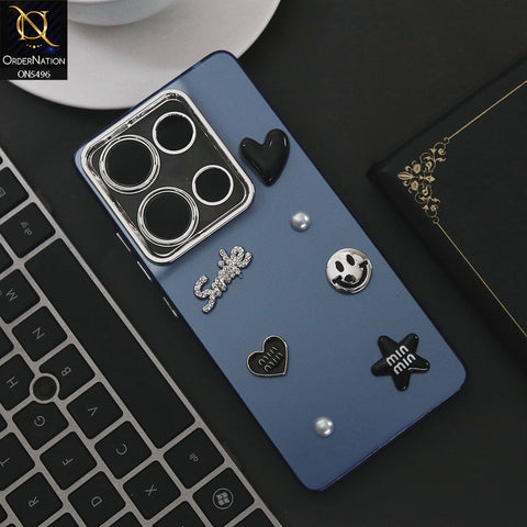Xiaomi Poco M6 Pro 4G Cover - Blue - 3D Smile Cartoon Matte Shinny Case With Camera Protection Soft Border Case