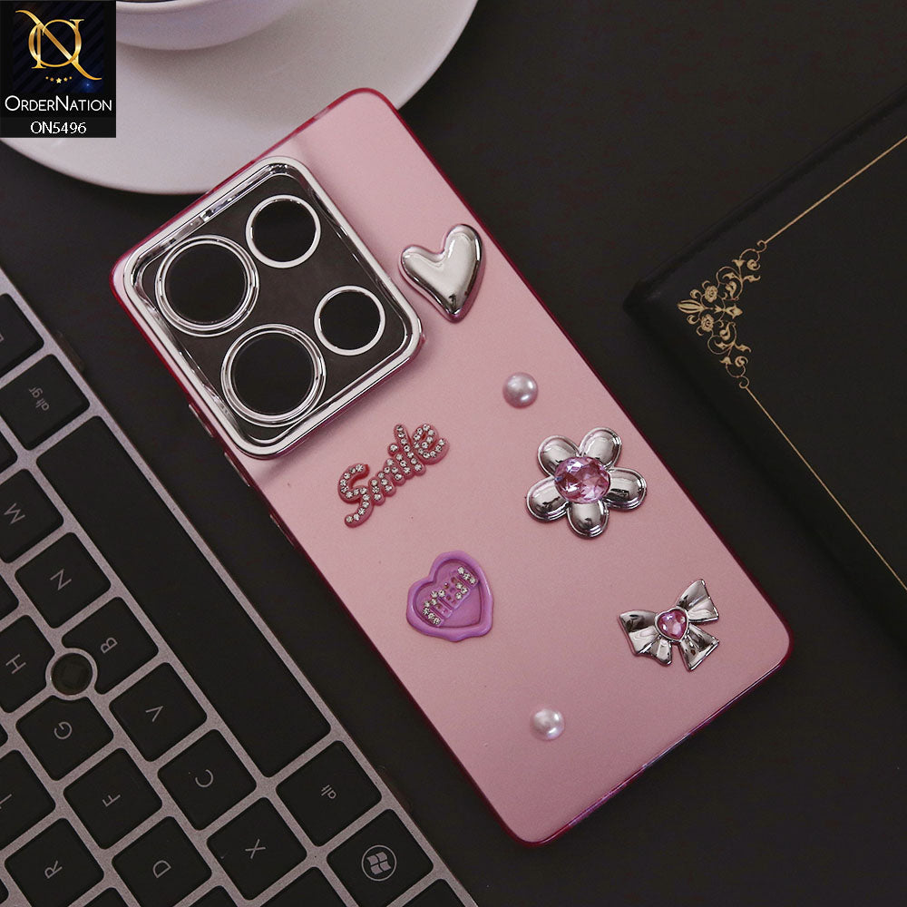 Xiaomi Poco M6 Pro 4G Cover - Pink - 3D Smile Cartoon Matte Shinny Case With Camera Protection Soft Border Case