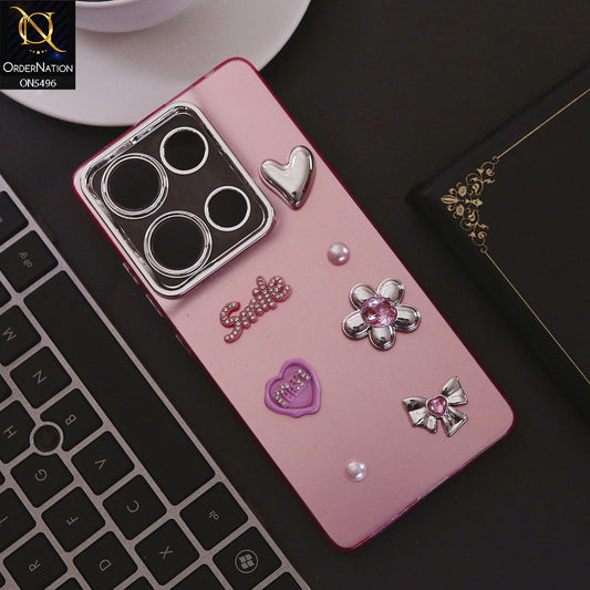 Xiaomi Poco M6 Pro 4G Cover - Pink - 3D Smile Cartoon Matte Shinny Case With Camera Protection Soft Border Case