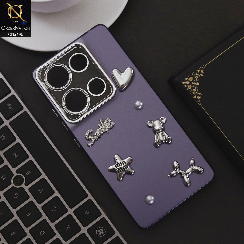Xiaomi Poco M6 Pro 4G Cover - Purple - 3D Smile Cartoon Matte Shinny Case With Camera Protection Soft Border Case
