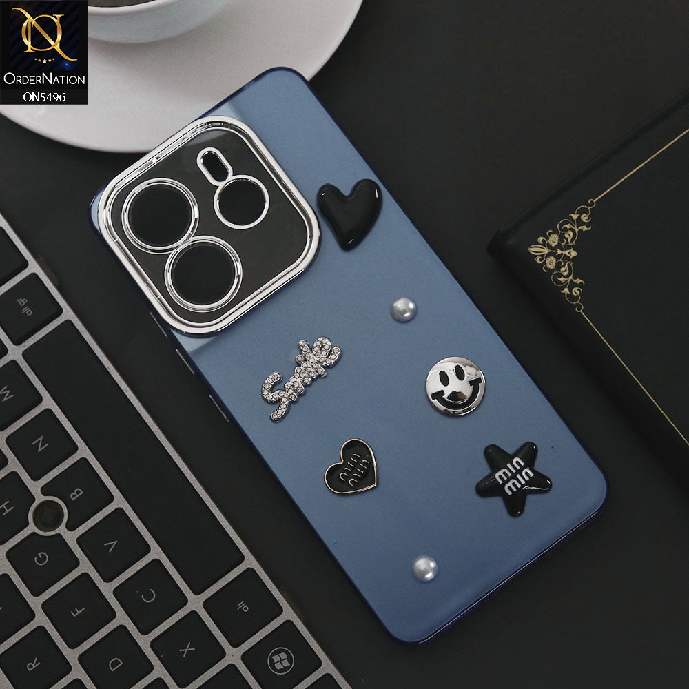 Xiaomi Redmi Note 14 4G Cover - Blue - 3D Smile Cartoon Matte Shinny Case With Camera Protection Soft Border Case