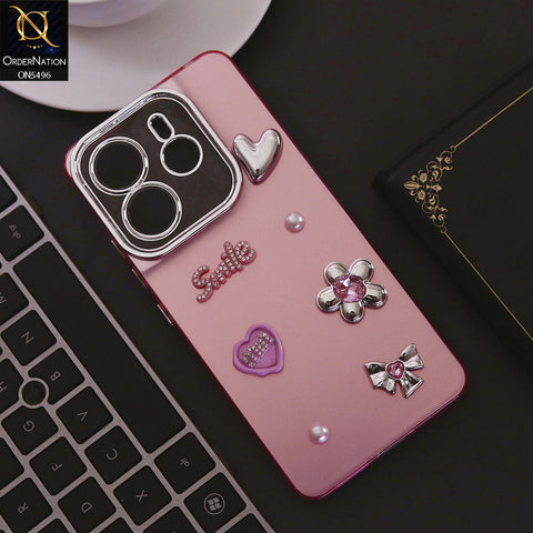 Xiaomi Redmi Note 14 4G Cover - Pink - 3D Smile Cartoon Matte Shinny Case With Camera Protection Soft Border Case