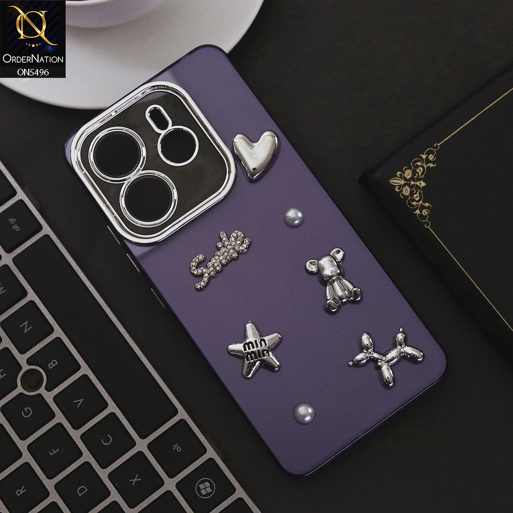 Xiaomi Redmi Note 14 4G Cover - Purple - 3D Smile Cartoon Matte Shinny Case With Camera Protection Soft Border Case