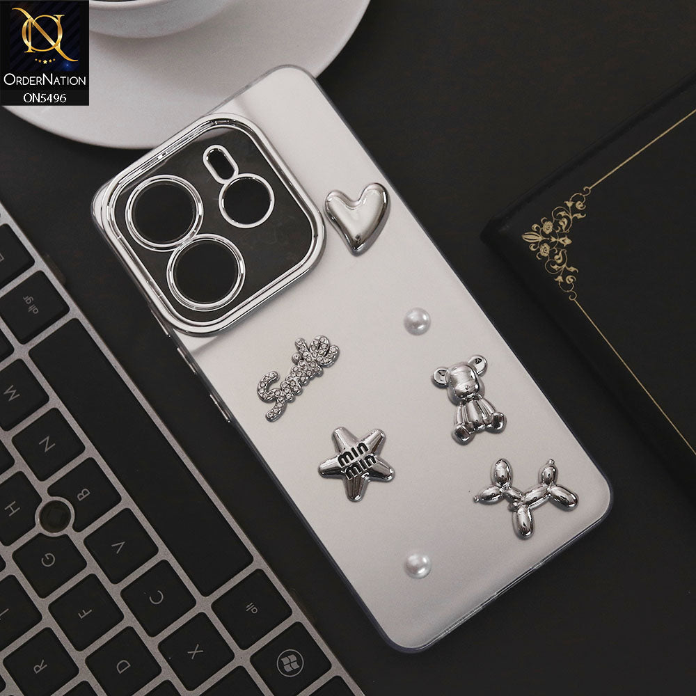 Xiaomi Redmi Note 14 4G Cover - Silver - 3D Smile Cartoon Matte Shinny Case With Camera Protection Soft Border Case