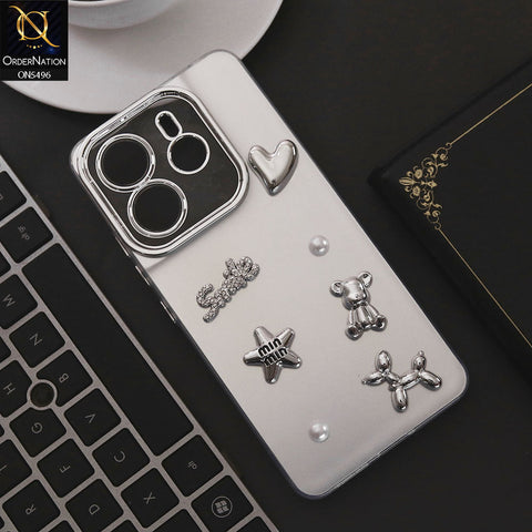 Xiaomi Redmi Note 14 4G Cover - Silver - 3D Smile Cartoon Matte Shinny Case With Camera Protection Soft Border Case