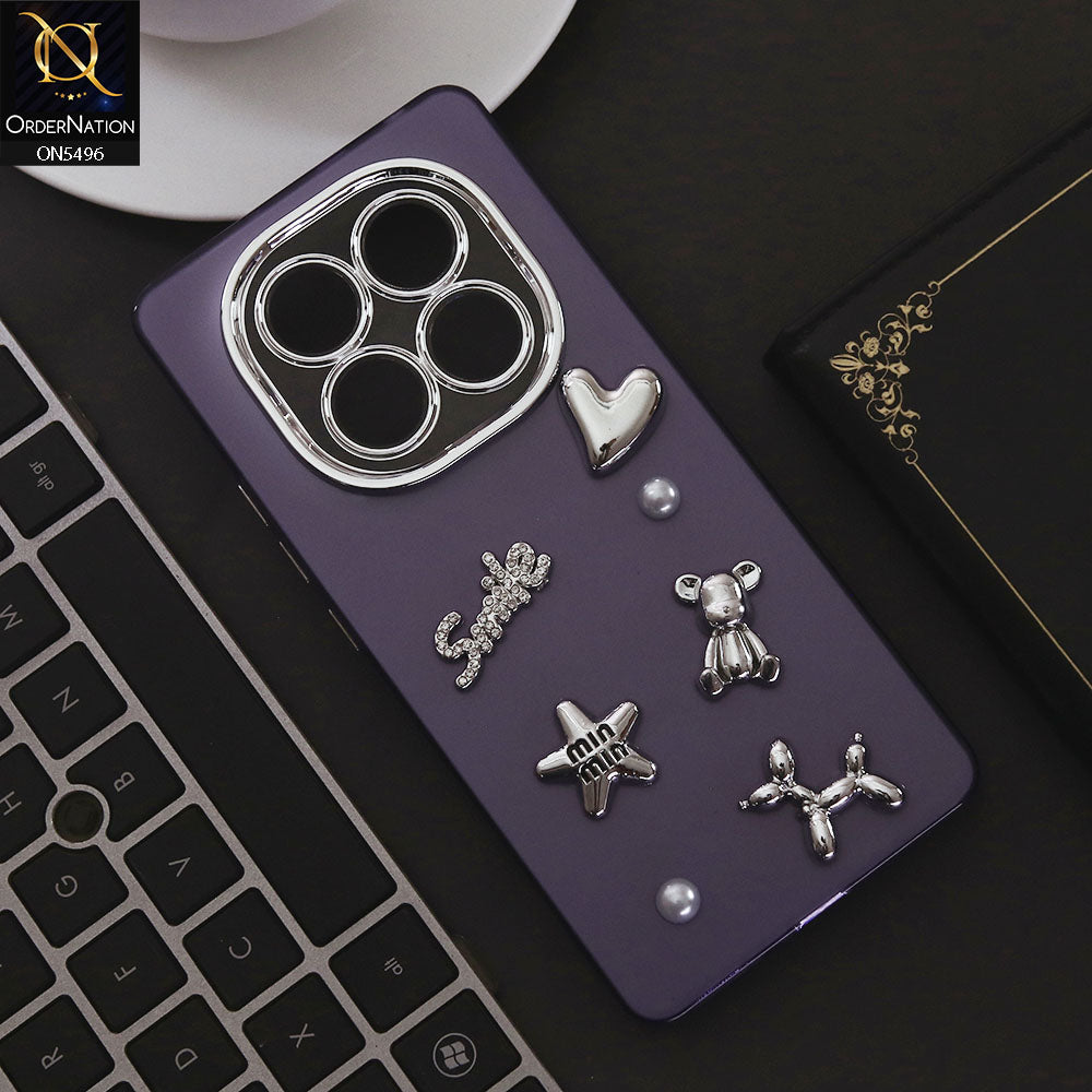 Xiaomi Redmi Note 14 Pro 4G Cover - Purple - 3D Smile Cartoon Matte Shinny Case With Camera Protection Soft Border Case