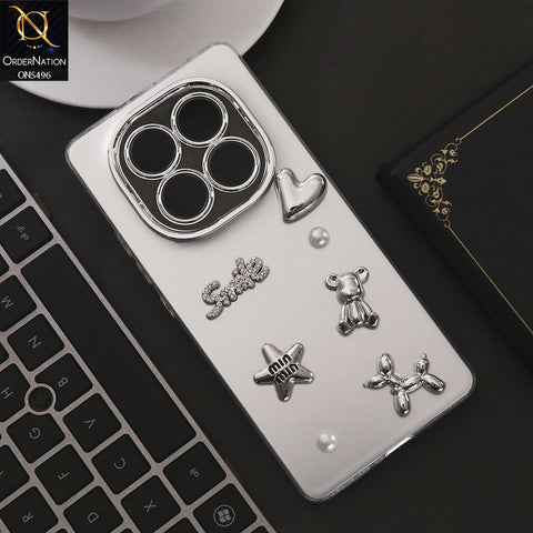 Xiaomi Redmi Note 14 Pro 4G Cover - Silver - 3D Smile Cartoon Matte Shinny Case With Camera Protection Soft Border Case