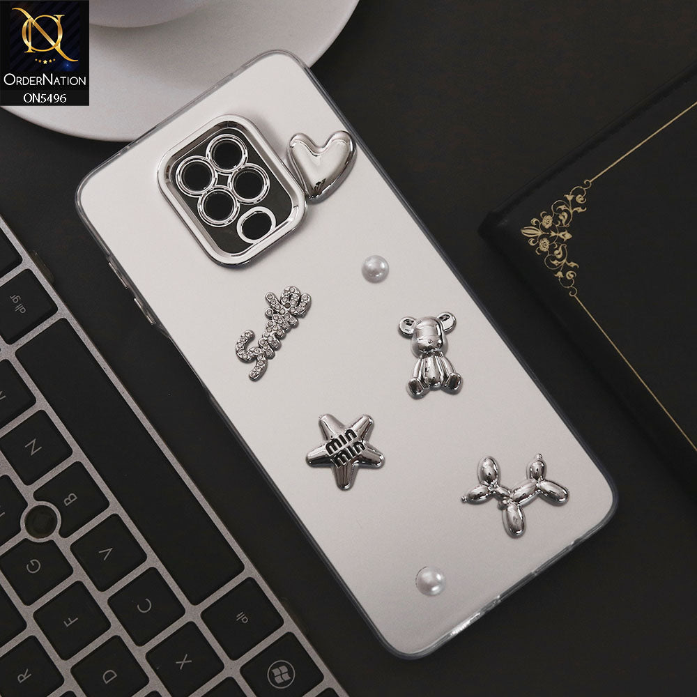 Xiaomi Redmi Note 9S Cover - Silver - 3D Smile Cartoon Matte Shinny Case With Camera Protection Soft Border Case