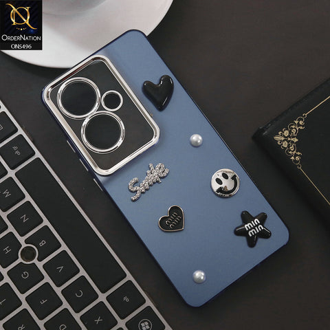 Oppo Reno 11F 5G Cover - Blue - 3D Smile Cartoon Matte Shinny Case With Camera Protection Soft Border Case