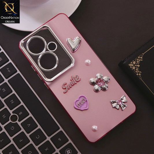 Oppo Reno 11F 5G Cover - Pink - 3D Smile Cartoon Matte Shinny Case With Camera Protection Soft Border Case