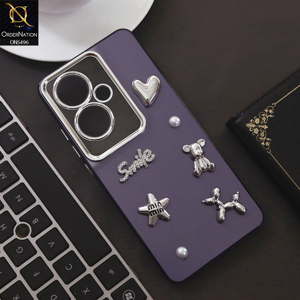 Oppo Reno 11F 5G Cover - Purple - 3D Smile Cartoon Matte Shinny Case With Camera Protection Soft Border Case