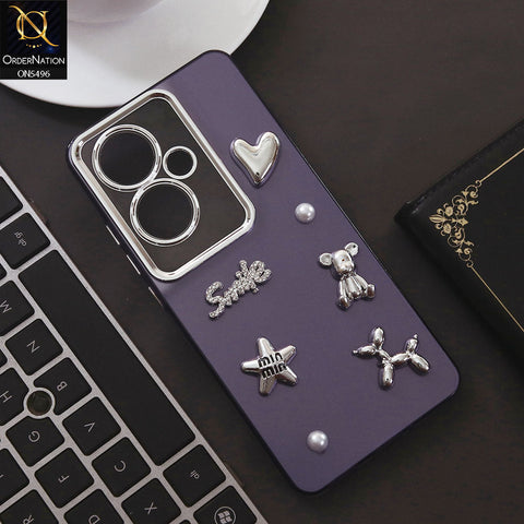 Oppo Reno 11F 5G Cover - Purple - 3D Smile Cartoon Matte Shinny Case With Camera Protection Soft Border Case