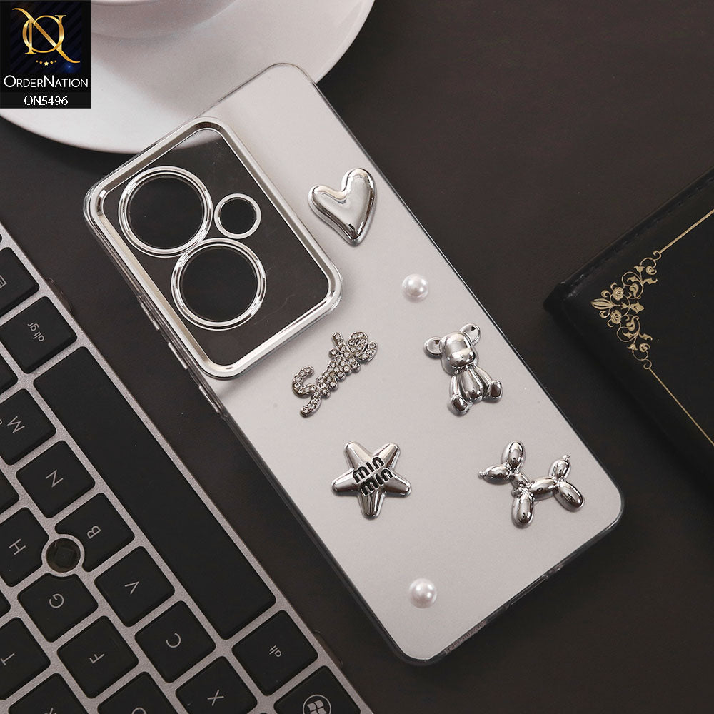 Oppo Reno 11F 5G Cover - Silver - 3D Smile Cartoon Matte Shinny Case With Camera Protection Soft Border Case