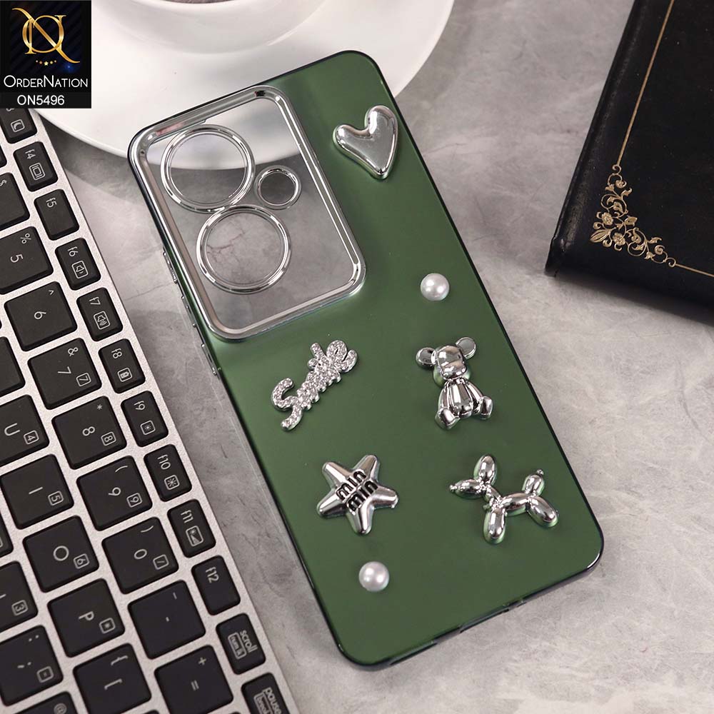 Oppo F25 Pro Cover - Green -  3D Smile Cartoon Matte Shinny Case With Camera Protection Soft Border Case