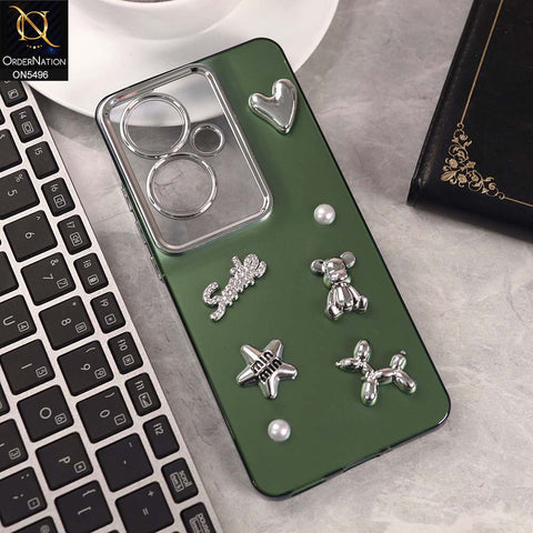 Oppo F25 Pro Cover - Green -  3D Smile Cartoon Matte Shinny Case With Camera Protection Soft Border Case