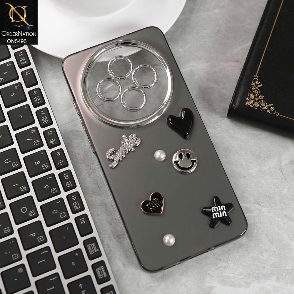 Oppo Reno 12F 4G Cover - Black -  3D Smile Cartoon Matte Shinny Case With Camera Protection Soft Border Case