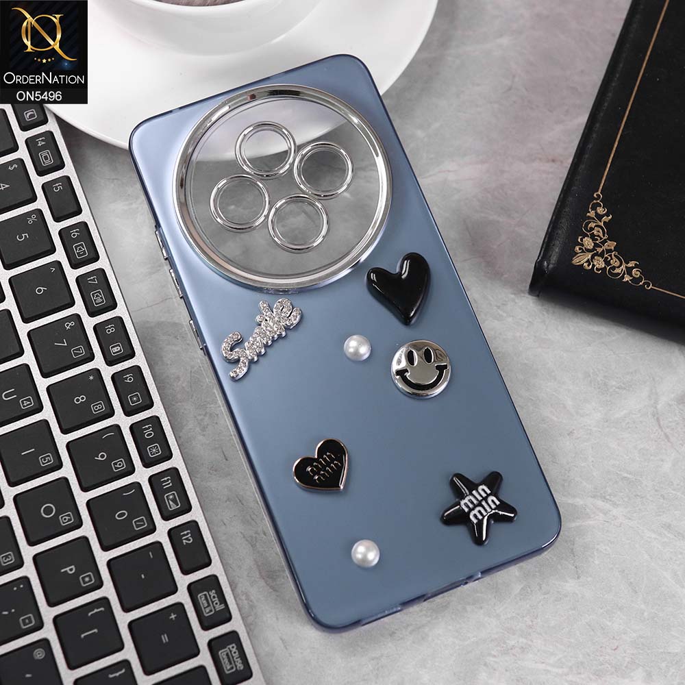 Oppo Reno 12F Cover - Blue -  3D Smile Cartoon Matte Shinny Case With Camera Protection Soft Border Case