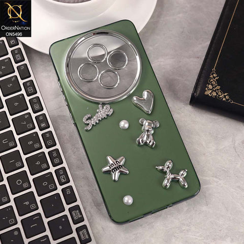 Oppo Reno 12F 4G Cover - Green -  3D Smile Cartoon Matte Shinny Case With Camera Protection Soft Border Case