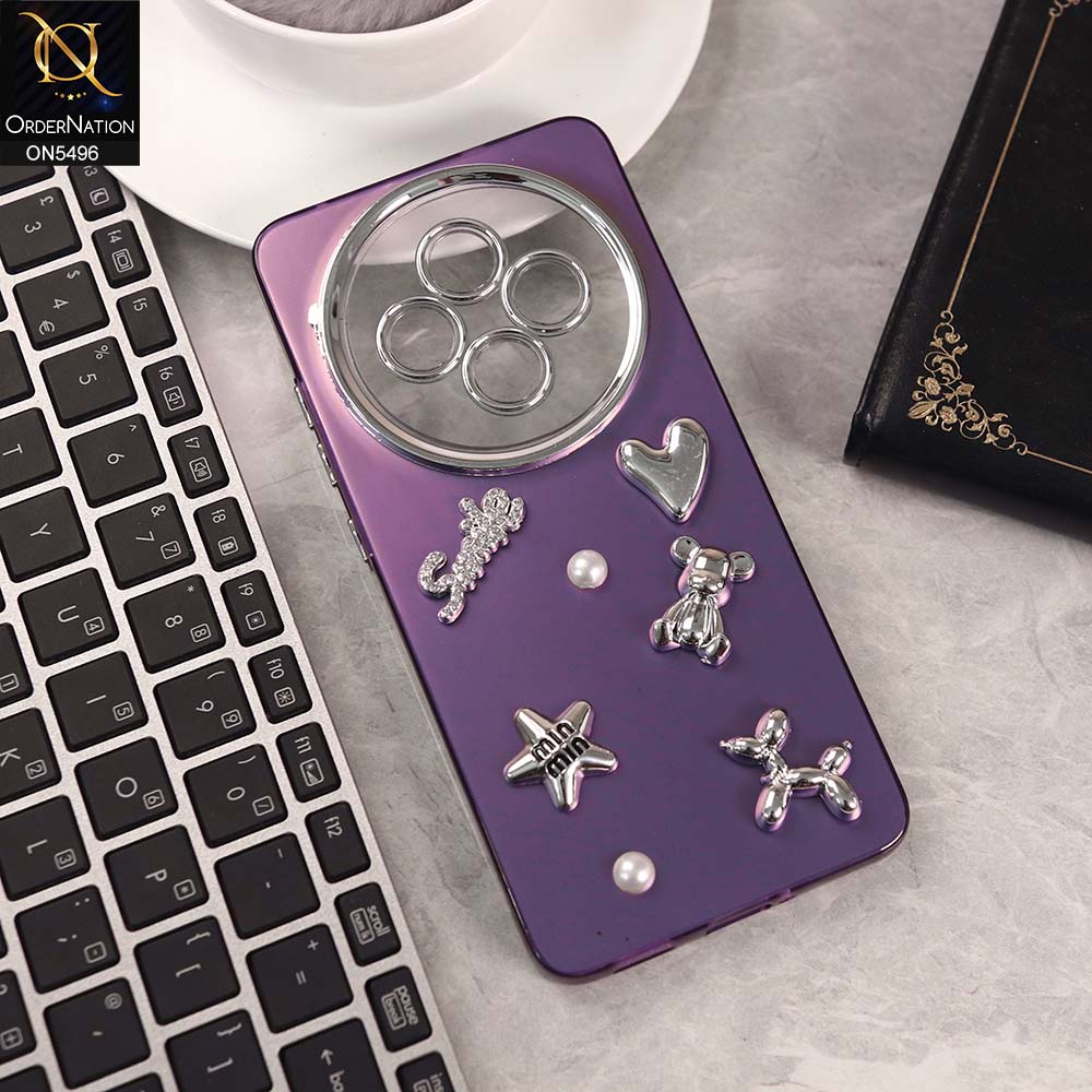 Oppo Reno 12F Cover - Purple -  3D Smile Cartoon Matte Shinny Case With Camera Protection Soft Border Case