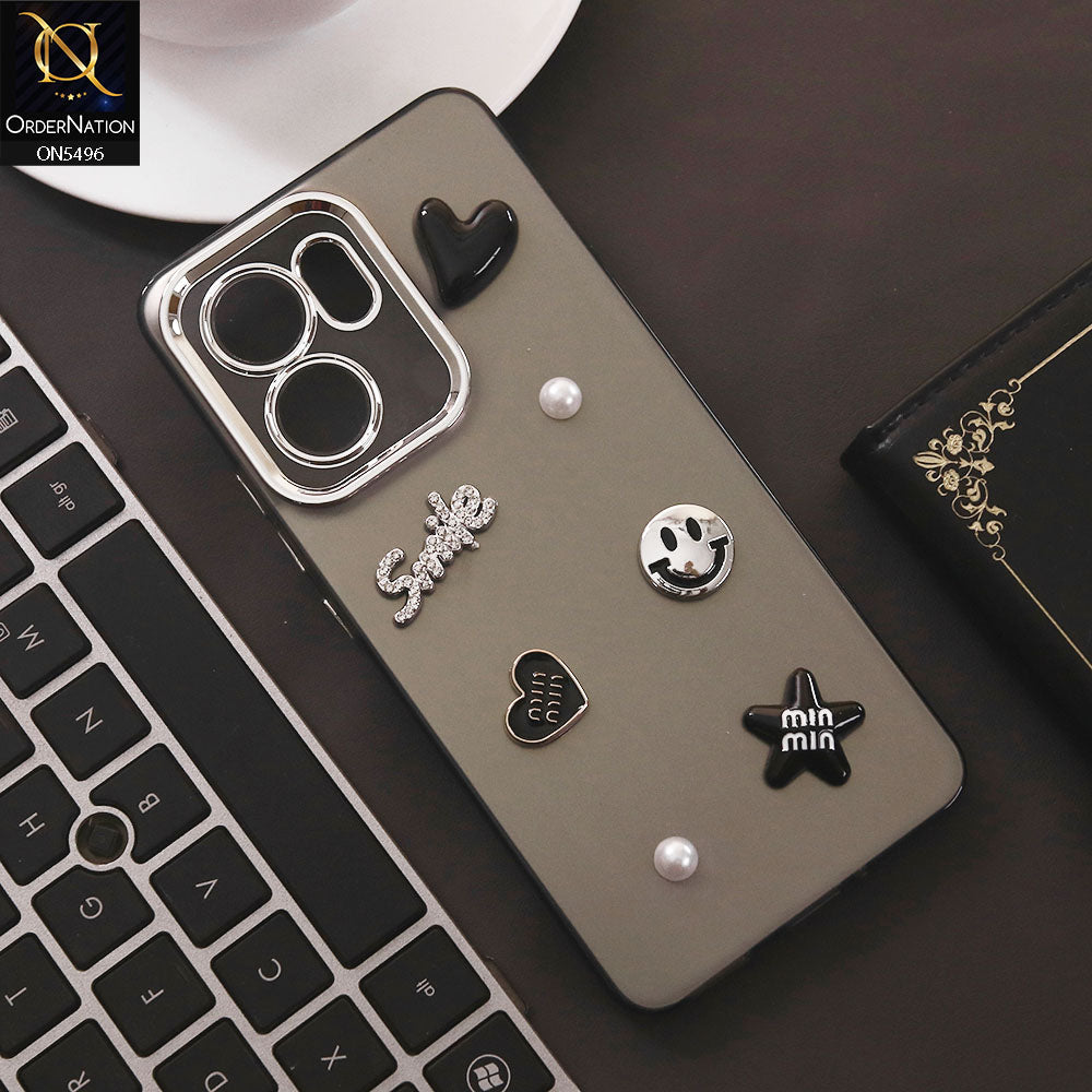 Oppo Reno 13F Cover - Black - 3D Smile Cartoon Matte Shinny Case With Camera Protection Soft Border Case